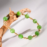 14k 8mm Chatoyant Siberian Jade Starry Bracelet #2591-2