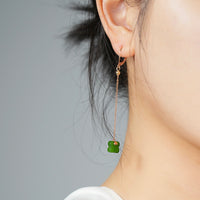 14k Siberian Jade Four Leaf Clover Earrings #1896