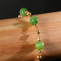 14k 8mm Chatoyant Siberian Jade Starry Bracelet #2598