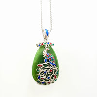 SILVER WIRE INLAY ENAMEL PENDANT - PEACOCK #1779