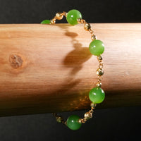 14k 8mm Chatoyant Siberian Jade Starry Bracelet #2598