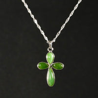 Flower Cross Jade Pendant Necklace #1099