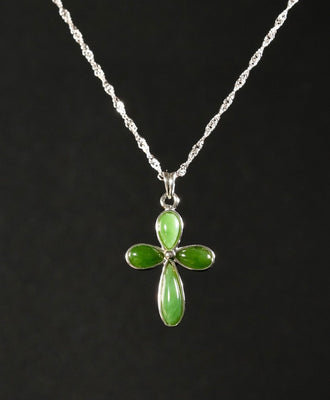 Flower Cross Jade Pendant Necklace #1099