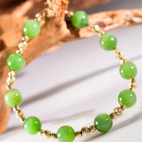 14k 8mm Chatoyant Siberian Jade Starry Bracelet #2591-2