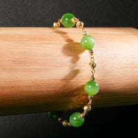 14k 8mm Chatoyant Siberian Jade Starry Bracelet #2598