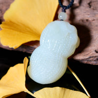 Eternal Bleassing White Jade Peanut Pendant #2652