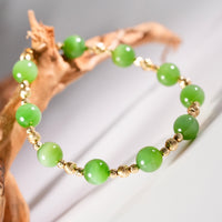 14k 8mm Chatoyant Siberian Jade Starry Bracelet #2591-2