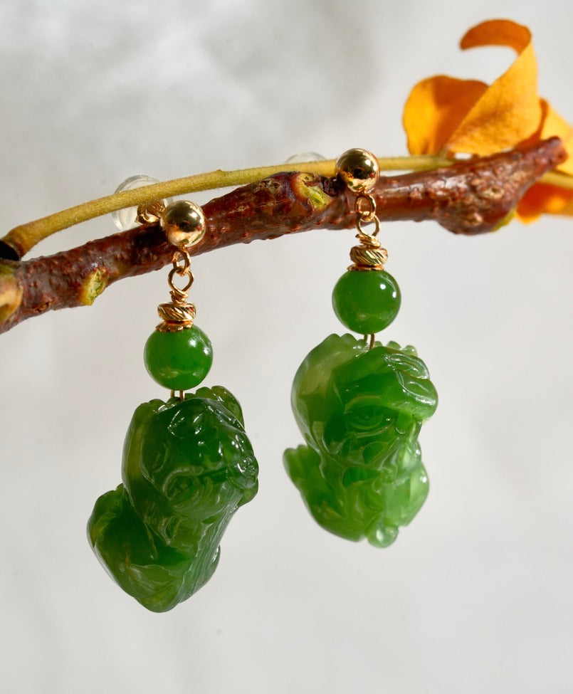 Siberian Jade Pixiu Earrings #2570