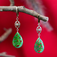 14k Siberian Jade Flower Earrings #2495-1