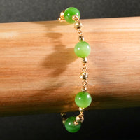 14k 8mm Chatoyant Siberian Jade Starry Bracelet #2598