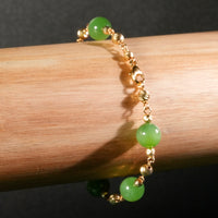 14k 8mm Chatoyant Siberian Jade Starry Bracelet #2598