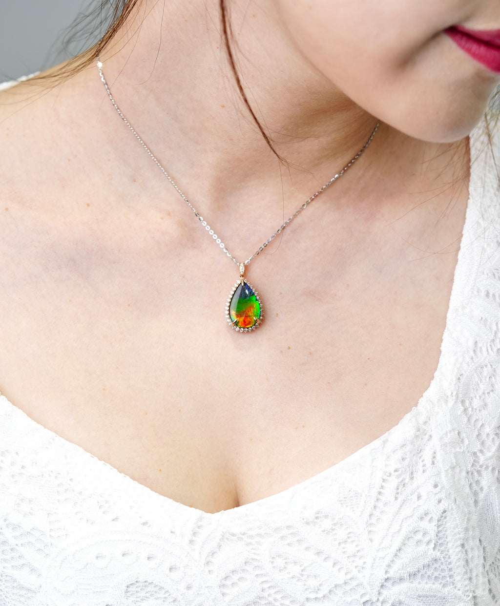 18k Waterdrop Ammolite Pendant #1972