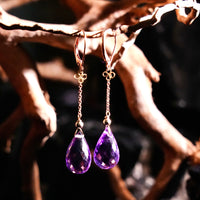 14k+18k Amethyst Waterdrop Earrings #2409