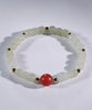 Carnelian and White Jade Beaded Bracelet #2459