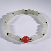 Carnelian and White Jade Beaded Bracelet #2459