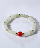 Carnelian and White Jade Beaded Bracelet #2459