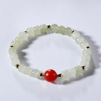 Carnelian and White Jade Beaded Bracelet #2459