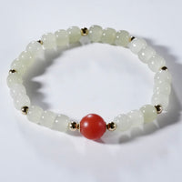 Carnelian and White Jade Beaded Bracelet #2459