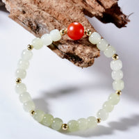 Carnelian and White Jade Beaded Bracelet #2459