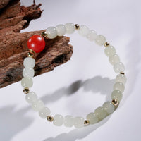 Carnelian and White Jade Beaded Bracelet #2459