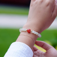 Carnelian and White Jade Beaded Bracelet #2459