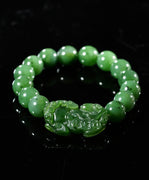 12mm Lucky Pixiu Jade Bracelet #1936