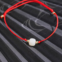 Red Cord White Jade Bracelet #2177