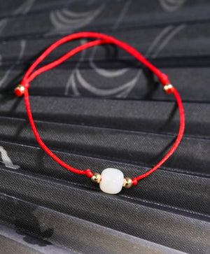 Red Cord White Jade Bracelet #2177