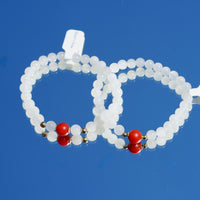 Carnelian and White Jade Beaded Bracelet #2465