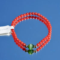 Carnelian and Chatoyant Jade Beaded Bracelet #2464