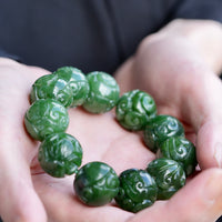 Hand-Carved Jade Beaded Bracelet #2438