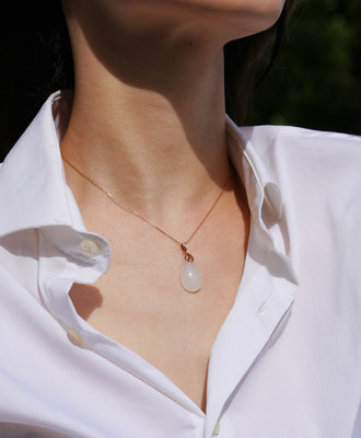 18k White Jade Water-drop Pendant#1506