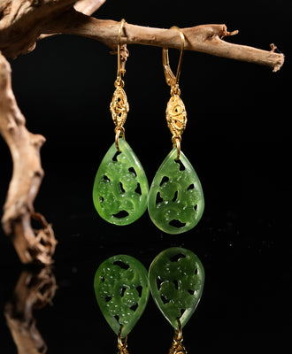 14k Siberian Jade Flower Earrings #2495