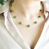 18k 8mm Chatoyant Jade Starry Necklace #2563