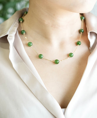 18k 8mm Chatoyant Jade Starry Necklace #2563