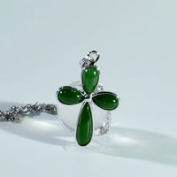 Flower Cross Jade Pendant Necklace #1099