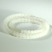 108 Round White Jade Mala Beaded Necklace #1814