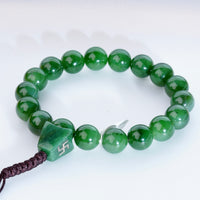 14mm Swastika Symbol Jade Beaded Bracelet #2299