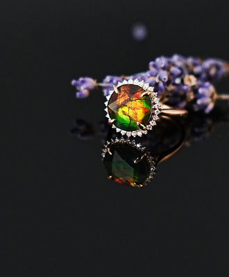 18K AMMOLITE DIAMOND RING #2087