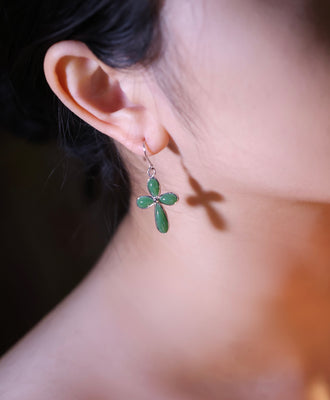 FLOWER CROSS JADE EARRINGS #1072