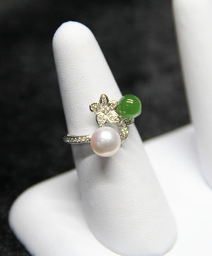 14K AKOYA SALT SEA PEARL JADE RING #1651