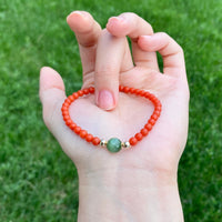 Carnelian and Chatoyant Jade Beaded Bracelet #2464