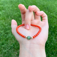 Carnelian and Chatoyant Jade Beaded Bracelet #2464