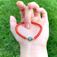 Carnelian and Chatoyant Jade Beaded Bracelet #2464