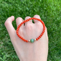 Carnelian and Chatoyant Jade Beaded Bracelet #2464