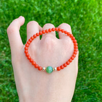 Carnelian and Chatoyant Jade Beaded Bracelet #2464