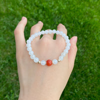 Carnelian and White Jade Beaded Bracelet #2465