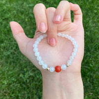 Carnelian and White Jade Beaded Bracelet #2465