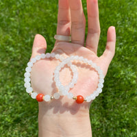 Carnelian and White Jade Beaded Bracelet #2465