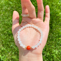 Carnelian and White Jade Beaded Bracelet #2465